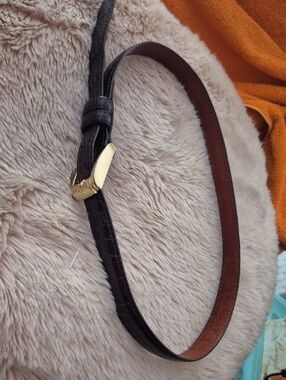 Joan & David Dark Brown Leather Belt with Gold Buckle
